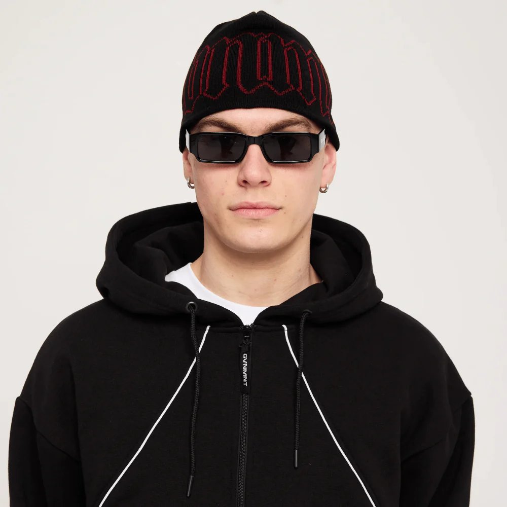 GVNMNT Clothing Co Old English Beanie l Black & Red - Image 4